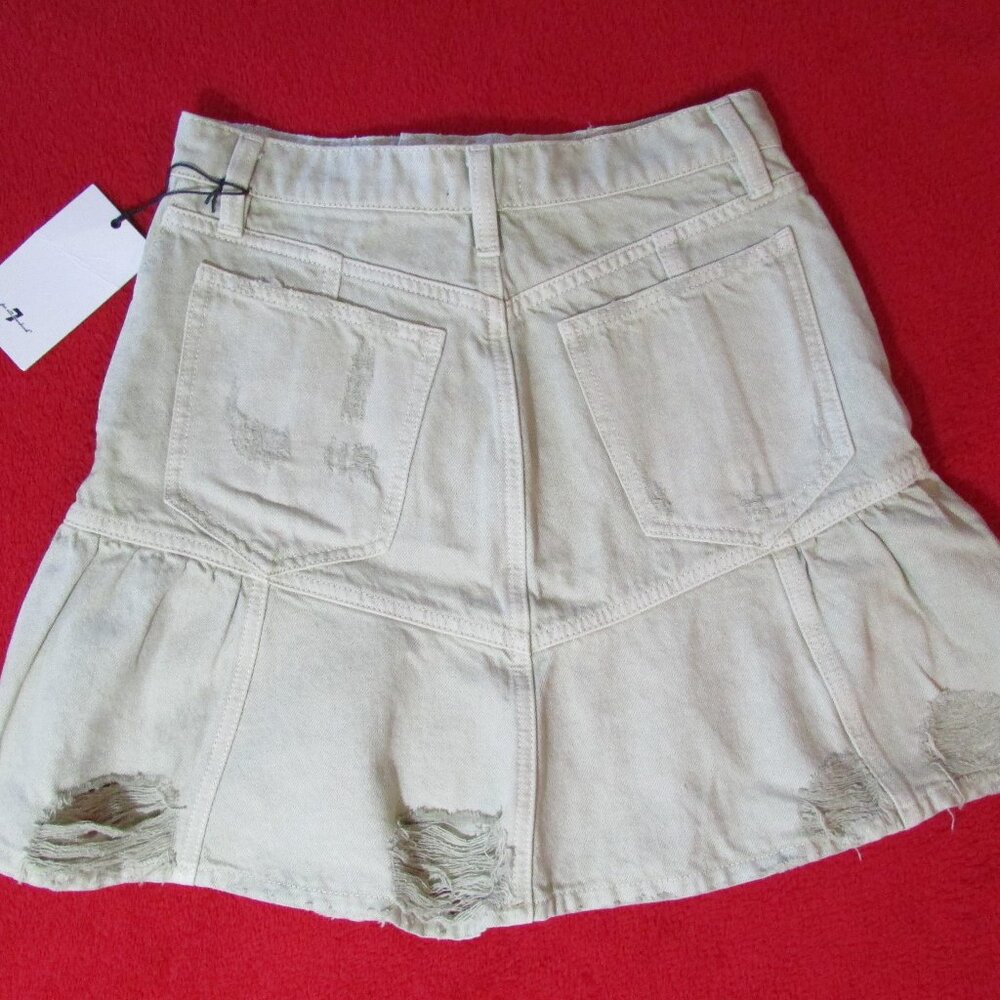 7 for all Mankind x Cara Delevingne Denim Distressed Mini Skirt - Soft Olive - Picture 1 of 8
